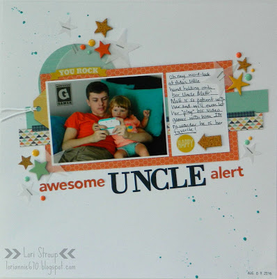 Awesome Uncle Alert - Pick 3 Challenge Week 4/25
Here is my layout for the Pick 3 challenge. I used everything on the list except hearts and flowers.
