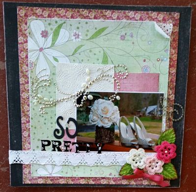 So Pretty ...Movie Night Challenge -- June 3,2017: PRETTY IN PINK
Another picture for my nieces wedding album.. used up so old basic grey
Keywords: Bling, basic grey, flowers ,ribbon, pink, wedding