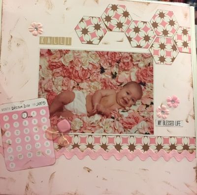 Monocromatic hexagons
5.23.17 weekly challenge
Make a layout or card monochromatic color of your choice.  Add hexogons of any size.
