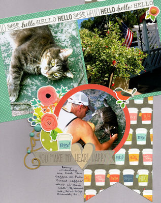 Coffee Shop Cat
there was a quaint coffee shop that we went to each morning, but we usually didn't eat there.  Come to find out, on the patio there lives a cat!  
