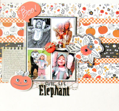 11/4 Pinterest challenge -- Cute li'l elephant
I was inspired by the original layout's paper strips and big photo.

