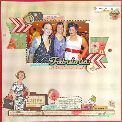Fabulous
I was the April 15 guest designer for Stuck?! Sketches. This was the layout I made with the sketch that I was assigned. The photo is from youngest daughter Kristen's wedding (she's the one in white) I used Simple Stories Reset Girl because of its vintage vibe
