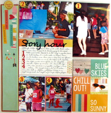 Sesame Street 7-22 challenge: Story Hour
I numbered the photos and then number the photo descriptions in my journaling box. Most papers and embellishments are from Photoplay's "Summer Vibes"
