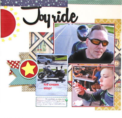 6/7/2017 Challenge: Joy Ride
For the Going My Way challenge, I used photos of my grandson Cameron and son-law Dustin on a recent motorcycle ride. The sketch is by Susan Stringfellow (sketchsavvy.blogspot.com) The papers are from Authentique's "Durable" and "Rugged" collections and Basic Grey's "Mac" collection. 
