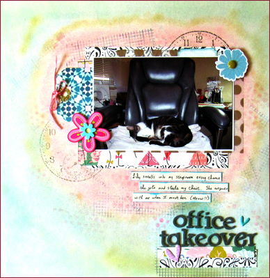 TV challenges -- 8/16/2017 -- THE OFFICE
I used a sketch from Stuck?! Sketches and the August Citrus Twist main kit for this layout. Lily steals my chair every chance she gets.




