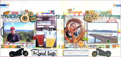 7/8/2017 Sesame Street challenge - Road trip
I made a double-pager for this one, using sketch 285 from Sketches in Thyme and the July Citrus Twist main kit. I have some map-patterned paper, road sign images (paper pieces) and arrows.
