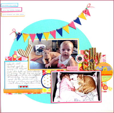 7/26 Sesame Street challenge -- Silly Cat
Used the colors turquoise, magenta and orange-yellow. Citrus twist July main kit.Sketch from My Creative Scrapbook
