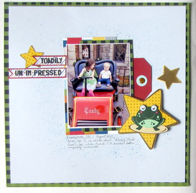 6/14 challenge -- Toadily unimpressed
The challenge was to use green and black together in honor of Nightmare Before Christmas. I use a Stuck?! Sketch and the Alex paper collection from Bella Blvd.
