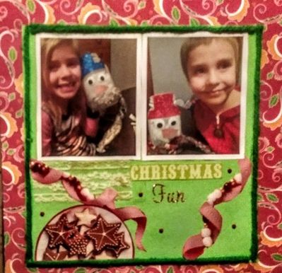 Dec. 15, 2018: A RECIPE Challenge
I used  5 brads, mist, matted pictures, 2 pics, lace and yarn. 
