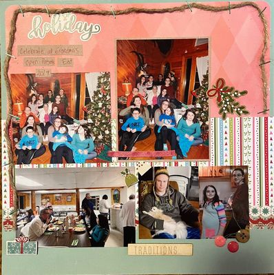 Holiday 
April 3 challenge
Keywords: Rope;button;pop dots;stickers;staples;ribbon