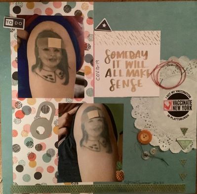 Someday it will all make sense
March 26 challenge
my husband with the band aide over his COVID-19 vaccine
Keywords: buttons, triangles, doily