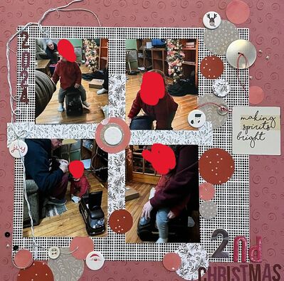 2nd Christmas
March 1 Challenge
Keywords: circles;string;pp;buttons;numbers;masculine;stickers;sequins