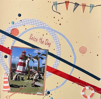 Seize the day
August 3 challenge:  Sports/support
Keywords: ribbon;flag;circles;ink splatters;buttons