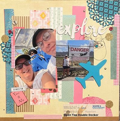 Explore
Friday, 9/23 challenge:  travel Agent
Keywords: doillies;paper strips;stash;scraps;gold;ticket;buttons;thread
