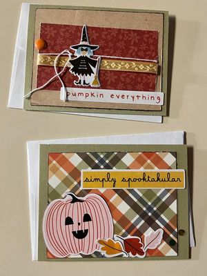 Halloween cards
September 2022 card challenge
Keywords: witch;pumpkin;leaves;string;ribbon