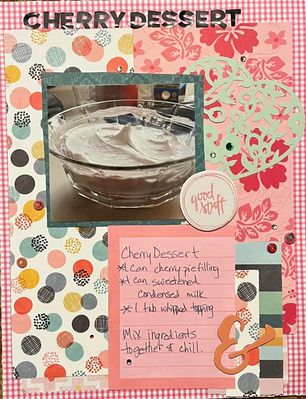 Cherry dessert
December 16, 2022 Falling for Christmas challenge
Keywords: bling;bright colors;recipe;heart;circles;flowers