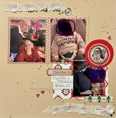 Christmas 2023
May 22, 2024 challenge
Keywords: sketch;multiple photos;buttons, pop dots;gems;ribbon;hearts;stickers;handwriting;sewing