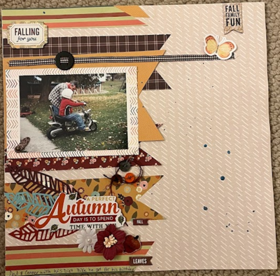 Falling for You
January 24 challenge:  Fall 
Keywords: feather;buttons;string;butterfly;ink splatters;flowers;chipboard;handwriting