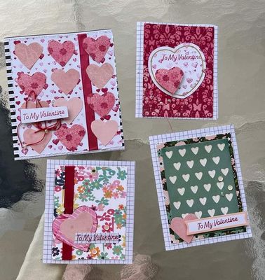 Valentine cards
January card challenge
Keywords: Hearts;bling;thread;ribbon