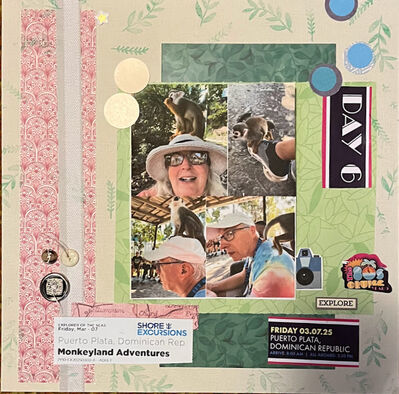 Day 6
5/5/25 Sketch & Monkeys
Keywords: circles;punches;ticket stubs;fussy cutting;buttons;star