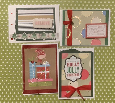 Christmas cards
Christmas in July card challenge
Keywords: ribbon;glitter glue;gems