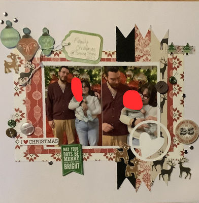 Family Christmas
5/1/24 bling, stickers and handwritten journalling Challenge
Keywords: bling;fussy cutting;Christmas;stickers;handwriting;buttons;heart