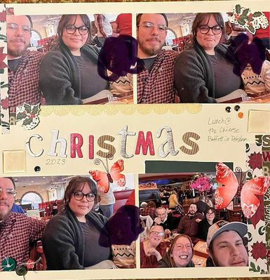 Christmas
Wednesday, April 10th- Colorful Cast of Characters challenge
Keywords: yellow;scarlet;green;Christmas;thickers;butterflies;sequins;fussy cutting;buttons;acrylic squares