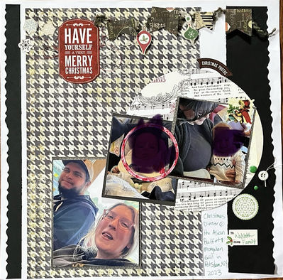 Have yourself a very Merry Christmas
Wednesday 4/24 Mrs. White the Maid  challenge
Keywords: black;banner;circle;Christmas;border punch;buttons