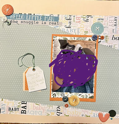 Hello Little Man
May 6, 2024 Sketch Challenge:  use button clusters and tags 
Keywords: baby;buttons;tags;heart