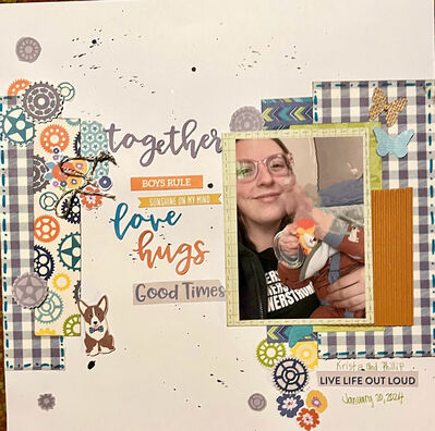 together
5/4 Bright & Cheery challenge
Keywords: clusters;flowers;tag;string;gears;ink;butterflies;stitching