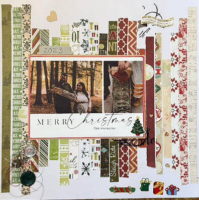 Merry Christmas
6/14/24 Hearts Challenge
Keywords: paper scraps;buttons;thread;hearts;presents;Christmas;stickers;double matted photos