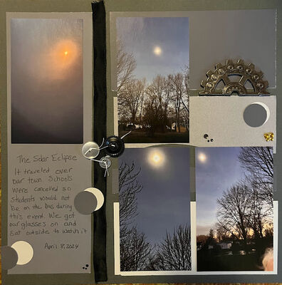 Solar Eclipse
June 22 Challenge  "Bee Box"
Keywords: solid paper;circles;ribbon;clusters;gems;metal;buttons;bee