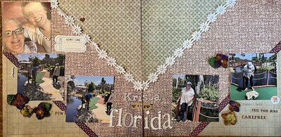 Krista Visits Florida
June 29:  Simple as can Bee
Keywords: 1 heart;2 clumps of 3 flowers;3 fonts in the title, flowers;sticker words and phrases;ribbon;lace