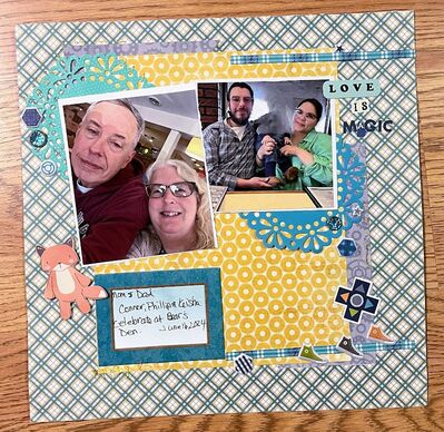 Love is Magic
August 3 Magic title challenge
Keywords: "magic" in title;stickers;2 dolies;pp background;stars;hexagons;jewel brads