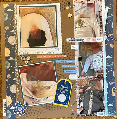 I love you to the moon and back
August 12, 2013 sketch challenge
Keywords: ribbon;stickers;buttons;stamping, baby