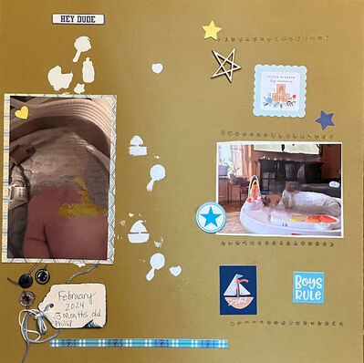 Hey Dude
August 17 embossing challenge
Keywords: heat embossing;stickers;stars;buttons;embroidery floss;hearts;wooden heart;tag