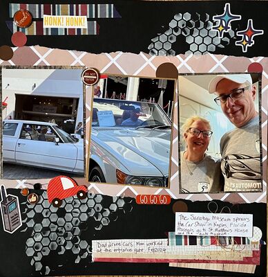 Honk Honk
Sketch Challenge. December 9, 2024
Keywords: stencil work;outside;washi tape;brads;thread;stickers;circles;buttons