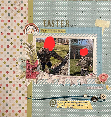 Easter
June 18, 2025 challenge
Keywords: chipboard, pps;outside;flowers;ink splatter;buttons;ribbon;stickers