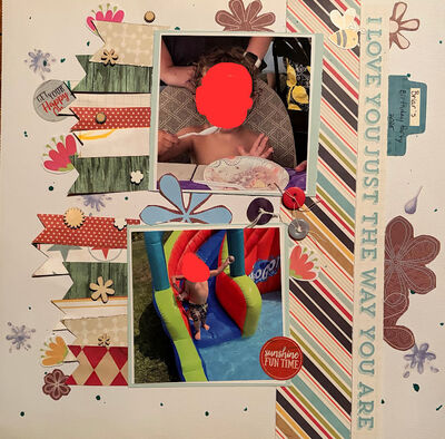 I love you just the way you are
December 26, 2025:  
Keywords: ink splatters;flags;tab;fussy cutting;buttons;flowers;water splashes;stickers;bee;wooden flowers