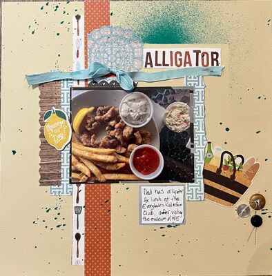 alligator
June 30, 2025  Farmer's Market Sketch Challenge
Keywords: ink splatters;lemon;ribbon;fussy cutting;paper strips;buttons;ripped paper edge
