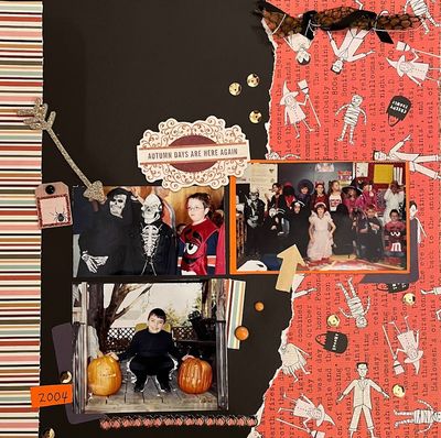 Autumn Days are here
February 10, 24:  Black Plague challenge
Keywords: black;sequins;ribbon;stiped paper;Halloween;arrows;brads;orange