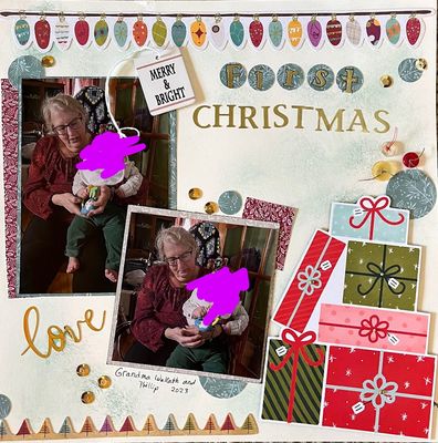 Christmas love
February 17:  Circle Title
Keywords: circles;Christmas;presents;christmas bilbs;buttons;sequins;christmas trees;tag