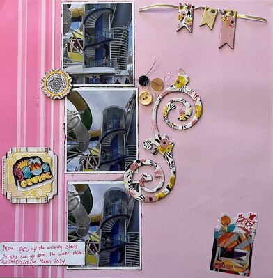 80s Cruise waterslide
January 22, 2025 challenge:  Enjoy Life
Keywords: sticker sheet;flags;ribbon;buttons;pp