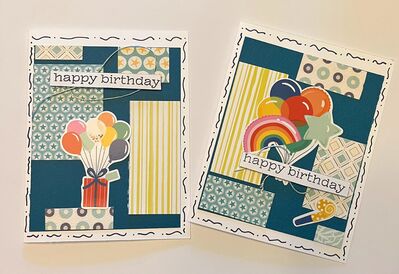 Happy Birthday cards
March card challenge
Keywords: stickers;faux stitching;rectangles;string