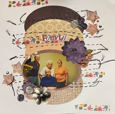 Family
Adams Family House Challenge
Keywords: oval cutting;flowers;sewing;washi tape;buttons;metal flower, buttons, stars, bling