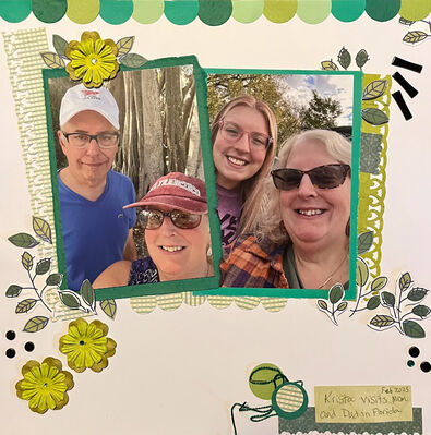 Florida
April 16, 2025:  The Knife
Keywords: fussy cutting;flowers;green;circles;greenery;stickers;black embellishments;edge punch