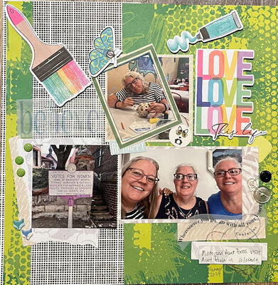love this life
April 5, 2025:  Mr Green challenge
Keywords: pps;paintbrush;ephemera;frame;pop dots;buttons;thread;vellum;stickers;foxes;butterfly;word phrase