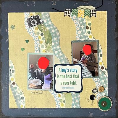 A boy's story is the best that is ever told
July 23 challenge
Keywords: hearts;buttons;flags;stickers;string;star;curved edged paper strips;pp;camera