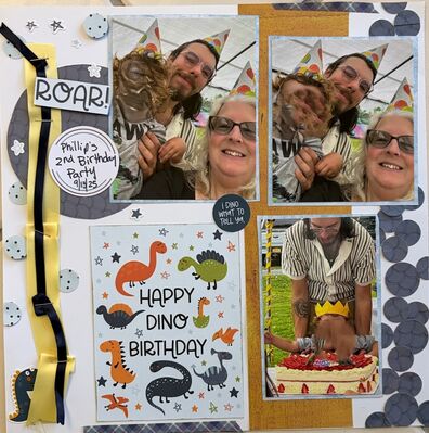 Roar
Jan 9 Granny challenge
Keywords: granny;ribbon;dinosaurs;circles;fussy cutting;stars;washi tape;flowers