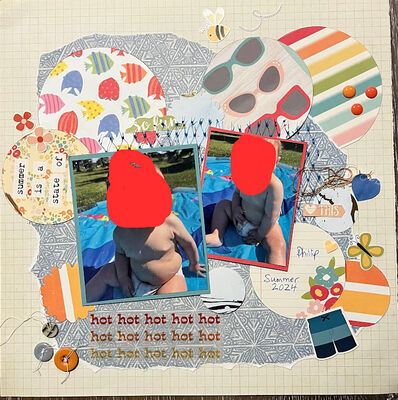 Summer is....
April 7, 2025 sketch challenge:  Billiard Room
Keywords: circles;thread;buttons;pop dots;velum;stickers;mesh bag